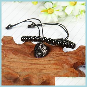 Braccialetti con ciondoli Colori misti all'ingrosso Migliore qualità 6 mm Perline in ottone Micro intarsio Nero Cz Ying Yang Tai Chi Pendenti con ciondoli Rame Bracel Dh3Ek