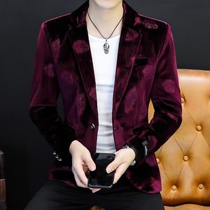 Kvinnor kostymer blazers Autumn Winter Mens Jacket Floral Print Velvet Material Casual Long Sleeve S Fashion Man Slim Men Blazer 221117