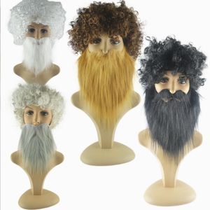 Party Decoration Set Simulated Wig Curly Hair Hat Headgear Beard Performance props Whisker Men 4color