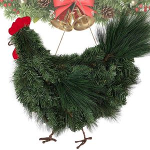 Christmas Decorations Artificial Rooster Wreath Chicken Pine Branches Green Leaves Garland Xmas Door Hanging Home Decoration