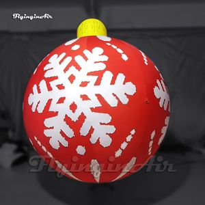 Large Hanging LED Inflatable Christmas Ball House Ornament Ceiling Decorations Red Airblown Lantern Balloon With Snowflake Printed For Event