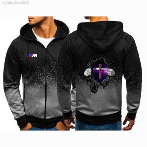 2023 BMW Power Men Print Sweatshirt Gradient Hoodies Spring Autumn Fleece Custom Zipper Comfortabl Jackda Harajuku kläder