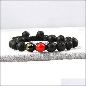 Charm Armbänder Religiöser Schmuck Großhandel 10 teile/los 8mm Natürliche Lava Und Matte Achat Stein Perlen Mit Om Mani Padme Hum Rame Brace Dhqzw