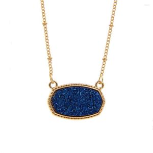 Pendant Necklaces Resin Oval Druzy Necklace Gold Color Chain Drusy Hexagon Style Luxury Designer Brand Fashion Jewelry for Women AYMX
