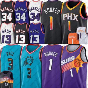 Devin Booker Basketball Jersey Chris Paul DeAndre Ayton Retro Steve Nash Charles Barkley Jerseys Retro 23 City Turquoise