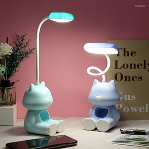 Bordslampor Mini Cartoon Pen Holder Reading Desk Lamp USB Laddare Mobiltelefon Tool Eye Protection Light B