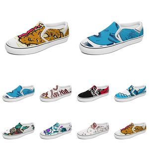 Homens Mulheres Mulheres Custom Slip On Canvas Shoes Anime Cartoon Animal Design Diy Palavra preta branca azul vermelho ao ar livre Mens treinador 046