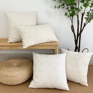 Pillow Lace Embroidery Cover Flowers Pompom 43x43cm/30x50cm Home Decoration Sofa PillowCase Sham