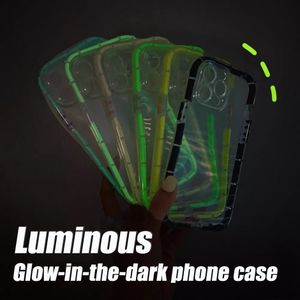 Luminous Bumper etui na telefony dla iphone 14 13 12 11 pro max xr xs 7 8 Plus świecące w ciemności przezroczyste, odporne na wstrząsy ochronne tylne etui