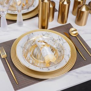 Set di stoviglie Cena moderna Set di piatti di lusso Ceramica Marmo Porcellana Vetro Servire Oro Placa De Conjuntos Piatti da cucina DL60CJ