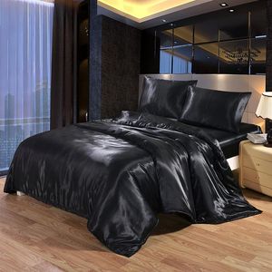 Conjunto de cama 4 peças luxo cetim seda queen size conjunto de cama edredom colcha capa de edredom plana e ajustada lençol de cama LJ201127283T