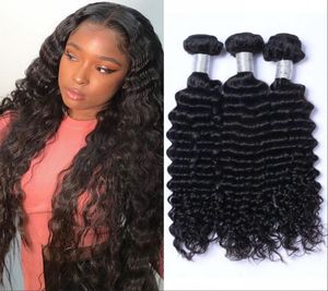 Deep Wave Human Hair 3 4 Bundles Indian Obecered Virgin Weaving for Black Women Natural Color Double Weft1904586