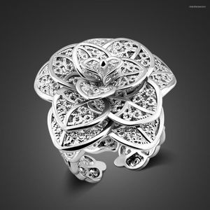 Pierścienie klastrowe w stylu National Peony Flower 925 Sterling Silver for Women Fashion Kobiet Hhyperbole Pinking Pierścień biżuterii