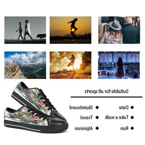 män kvinnor diy anpassade skor låg topp canvas skateboard sneakers trippel svart anpassning uv tryck sport sneakers wangji 166-14