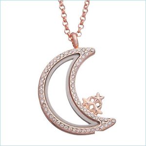 Pendant Necklaces Crystal Star Moon Floating Locket Necklace Gold Chains Openable Open Living Memory Pendant Diy Fashion Jewelry For Dhbey