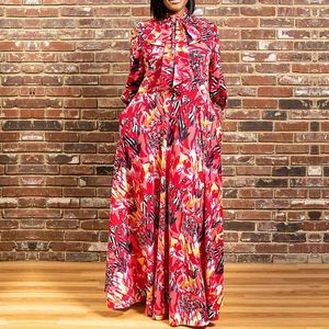 Ethnic Clothing Traditional Print African Dresses For Women Dashiki Tribal Fashion Long Sleeve High Waist Lady Maxi Dress Robe Party