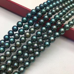 Łańcuchy ładne klasa 7-8 mm duże barwione pawie kolor słodkowodny luźny naszyjnik perłowy prawdziwy sznur 39 cm