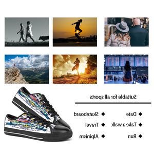 män kvinnor diy anpassade skor låg topp duk skateboard sneakers trippel svart anpassning uv tryck sport sneakers br164