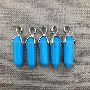 Colares pendentes My0288 Blue Howlite Spike Point com Chakra Healing Stone Pillar Silver Bated Bail