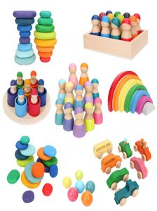 Bloco de madeira Bloco de madeira Brinquedos de madeira Grimms Rainbow Blocks Balls Montessori Edutaional Toy Kids Rainbow Stacker 220522260211