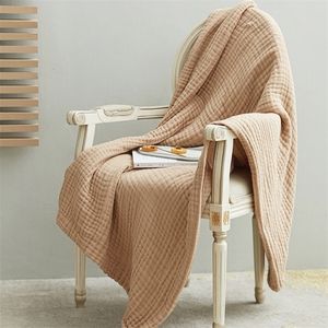 Decke aus Musselin-Baumwolle, 6-lagige Gaze, einfarbig, bequemer Sofaüberwurf, geeignet für Baby-Pucktücher, Steppdecke für Erwachsene, 221116