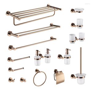 Bad-Zubehör-Set, Badezimmer-Zubehör, Toilettenbürste, Papierhalter, poliertes Roségold, Handtuchhalter, Haken, Edelstahl, Wandmontage-Hardware