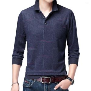 Polo da uomo 2022 Stilista di marca Colletto rovesciato Uomo Polo da uomo Casual Plaid Spandex Manica lunga Top Autunno Abbigliamento