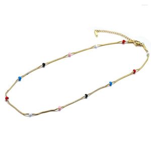 Catene 45 cm di lunghezza sottile in acciaio inossidabile regolabile in oro 18 carati collana con catena di perline smaltate con perline cavo girocollo collane da donna