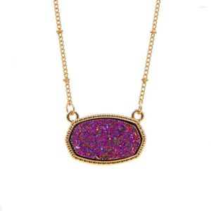2024 Resin Oval Druzy Necklace Gold Color Chain Drusy Hexagon Style Luxury Designer Brand Fashion Jewelry For Women