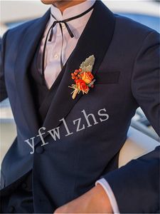 Hochzeit Smoking One Button Männer Anzüge Groomsmen Schal Revers Bräutigam Smoking Hochzeit/Abschlussball Mann Blazer Jacke Hose Weste Krawatte W1168