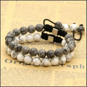 Braccialetti con ciondoli all'ingrosso 10 pezzi / lotto 8 mm onice nero naturale bianco howlite marmo grigio diaspro pietra perline rame bracciali fortunati drop de dhdiw