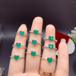 Küme halkaları kalp tarzı yeşil kalsedon yüzüğü gerçek 925 gümüş 6x6mm boyutlu değerli taş kadın hediye doğum taşı tedarik testi