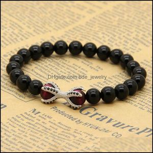 Charm Armbänder Großhandel 10 teile/los Natürlicher Schwarzer Onyx Stein mit Roseo Tigerauge Perlen Micro Inlay CZ Eagle Claw Perlen Armbänder D Dhxjy