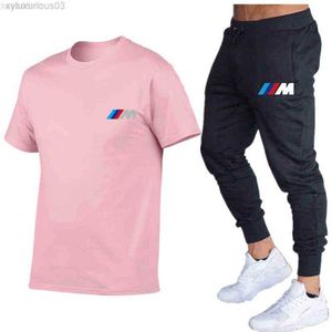 BMW M Herrens sommar fritid sätter T-shirt+byxor Två stycken Tracksuit Male Sportswear Gym Brand Clothing Sweat Suit