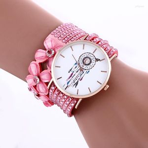 Wristwatches 100pcs/Lot Gold Case Dream Chaser No Logo Crystal Watch Fashion Four Flower Wrap Full Quartz Wholesale Wristwatch