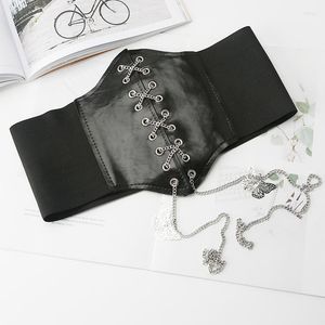 Belts Fashion Gothic Corset Butterfly Chain Punk Black Wide Belt PU Leather Slimming Body For Women Vintage Cummerbunds