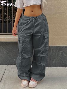 Dambyxor Capris Y2K Fickor Överdimensionerade dragsko Låg midja Fallskärm Loose Fit Träningsbyxor Byxor Dam Jogger Cargo Byxor Streetwear Outfits 221117