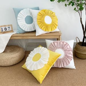 Pillow Velvet Flowers Embroidery Cover Hand Pleated 45x45cm Home Decoration Geometric Sofa PillowCase Sham