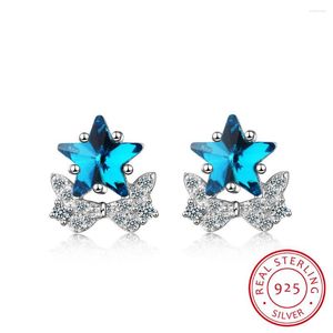Studörhängen Blue Star Crystal 925 Sterling Silver Earring for Women Zirconia Fashion Korean Trendy Jewelry Oorbellen