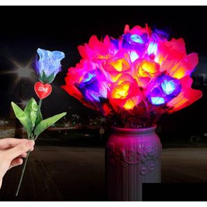 Andra festliga festförsörjningar Led Light Up Bouquet Flowers Party blinkande Glödande Rose Wand Sticks Wedding Decoration Valentines Da Dhozd