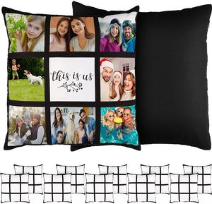 Sublimation Blank Panel Pillow Case 16 X 16 Inches DIY Polyester Cushion Cover 9 Photo Panel Throw Pillowcase for Printing Sofa Couch No Pillow Insert SS1117