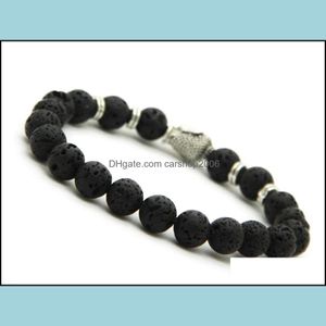 Charm Bracelets Jewelry Black Lava Energy Stone Beads Gold And Sier Buddha Bracelets Wholesale Products For Mens Womens Gift Drop Del Dhgaz