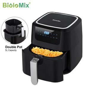 Air Fryers Biolomix 5L 1400W 디지털 에어 프라이 오븐 밥솥 8 노 스틱 바구니 8 사전 설정 LED 터치 스크린 Oilless 깊은 프라이어 BPA PFOA 무료 221117