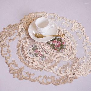 Table Mats 1Pcs For Dining Embroidery Craft Placemat European Style Lace /Linen Fabric Insulation Plate Mat Anti-scald