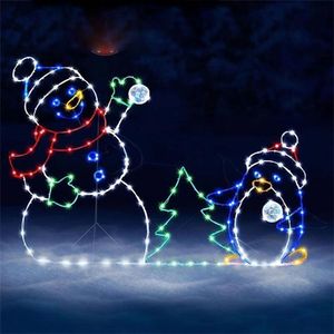 Noel dekorasyonları 1 adet açık kardan adam aydınlatma LED siluet bahçe lambası dekorasyonu Xmas Diy Çim Yüzme Çerçevesi 221114