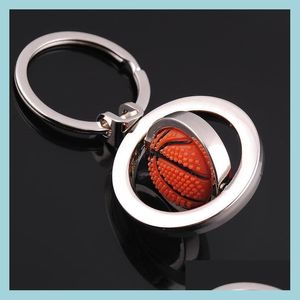 Nyckelringar Metal Rotertable Basketball Key Ring Sport Football Golf Keychain Holder Bag hänger Fashion Jewelry Drop Delivery DH2GZ