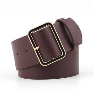 Belts 2022 Girdles Ladies Black Red Brown Wide Leather Belt Wasitband Womens Gold Square Buckle For Women Jeans Pants