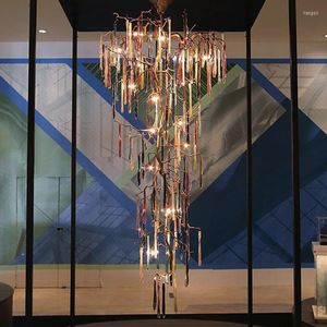 Chandeliers Brass Tree Branches Luxury Stair Crystal Light Decor Modern Gold Foyer Vintage Silver Hanging Lighting