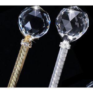 Decorazione di festa Round Crystal Ball Scepters Magic Wand Gold Sier Shinning Diamond Stick Birthday Party Wedding Fairy King F Dhtsj