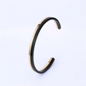 Classic bracelet gold black double spelling fingernail bracelet Titanium steel cuff open women's men's love jewelry gift C800204h